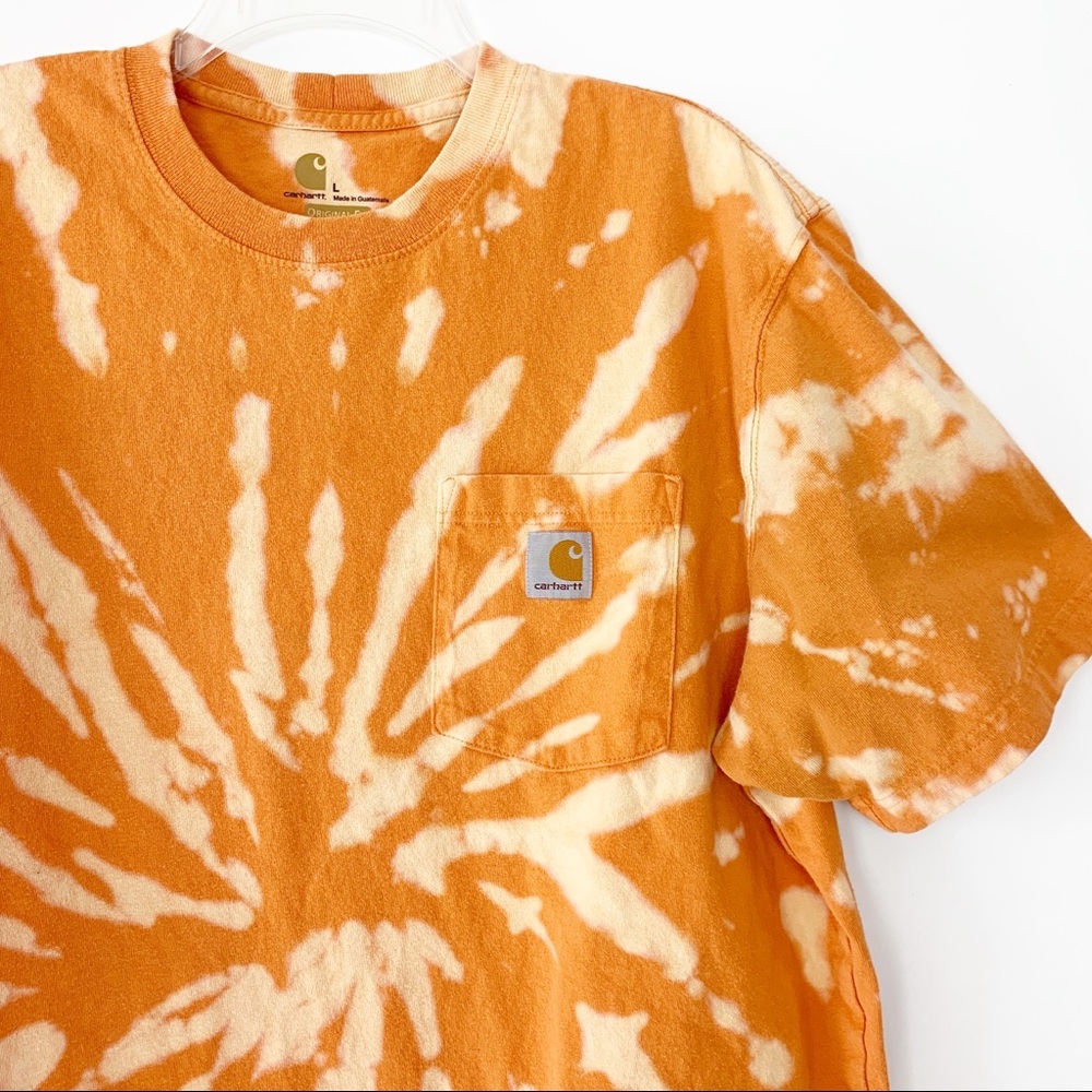 Carhartt Orange Bleach Dye Short Sleeve Tee Shirt - Picture 1 of 5